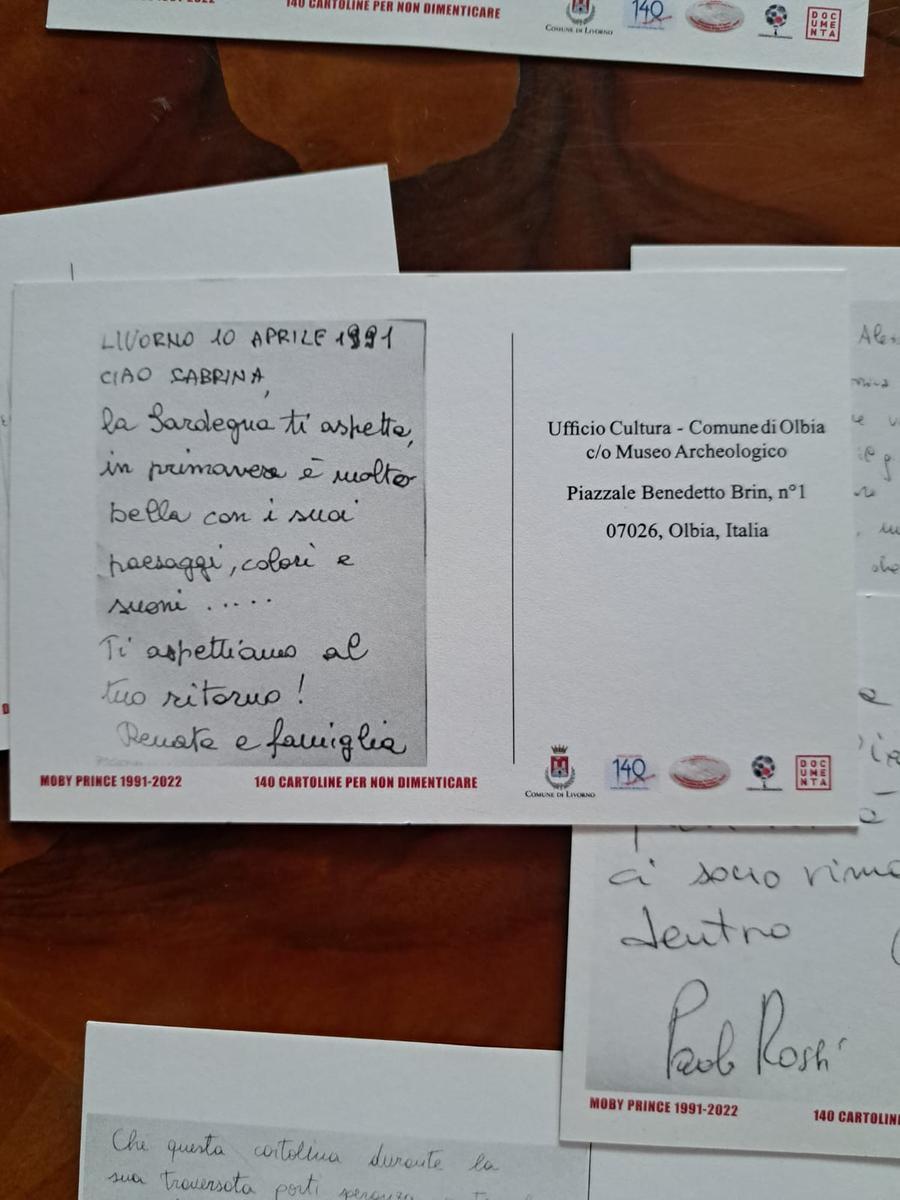 
	Una delle cartoline spedite alle vittime del Moby Prince

