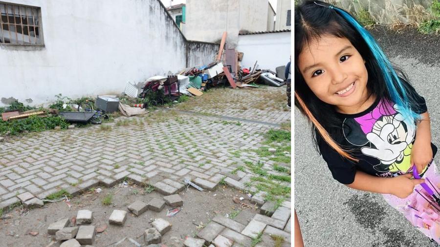 A sinistra il cortile dell'ex Astor da dove è scomparsa la bambina, a destra la piccola Kata