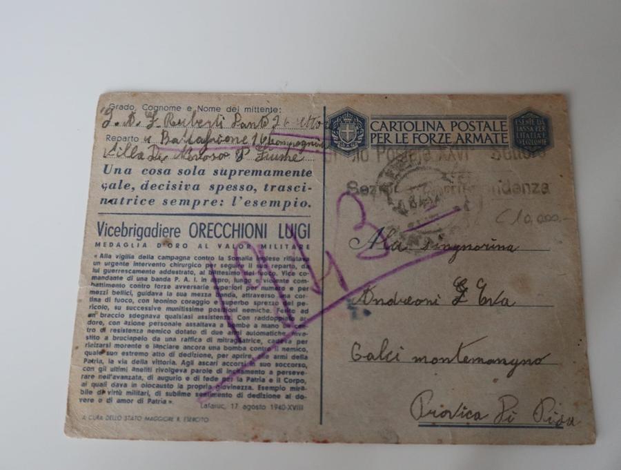 La cartolina di un soldato di Calci alla sua amata recapitata 80 anni dopo