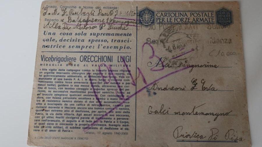 La cartolina di un soldato di Calci alla sua amata recapitata 80 anni dopo
