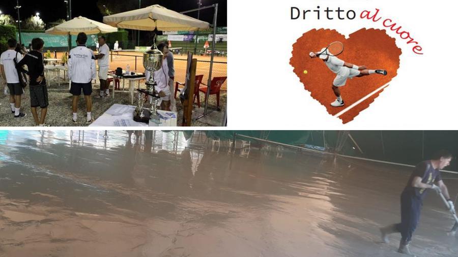 
	In alto a sinistra il circolo tennis Sporting Club di Montecatini, a destra la locandina dell'evento del 7 luglio; sotto il centro sportivo in Emilia devastato dall'alluvione al quale andr&agrave; il ricavato della serata&nbsp;

