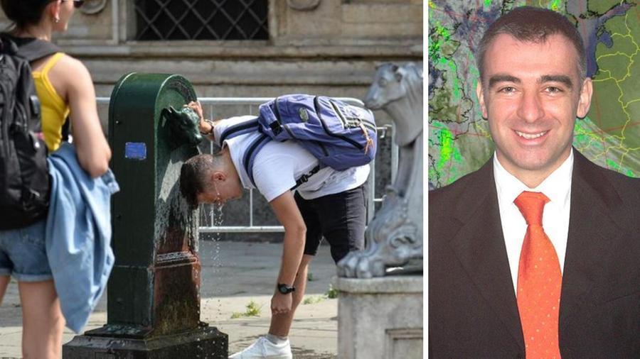 Il grande caldo avvolgerà l'Italia; a destra il metereologo Andrea Giuliacci 