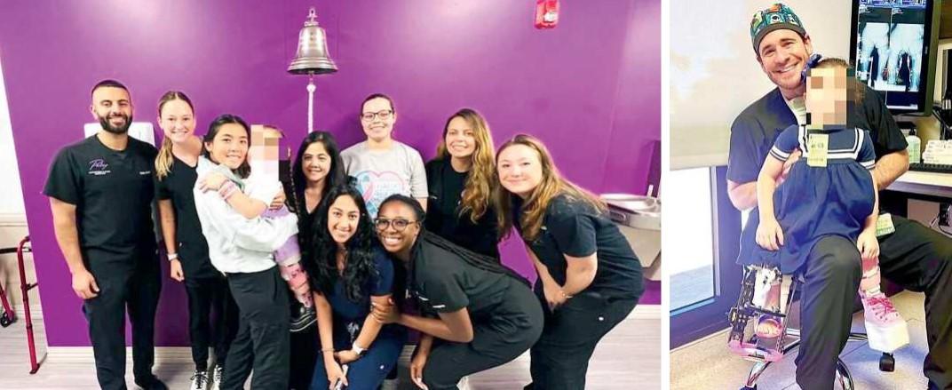 La piccola Jo nel giorno delle dimissioni e con un medico del Paley Institute di West Palm Beach
