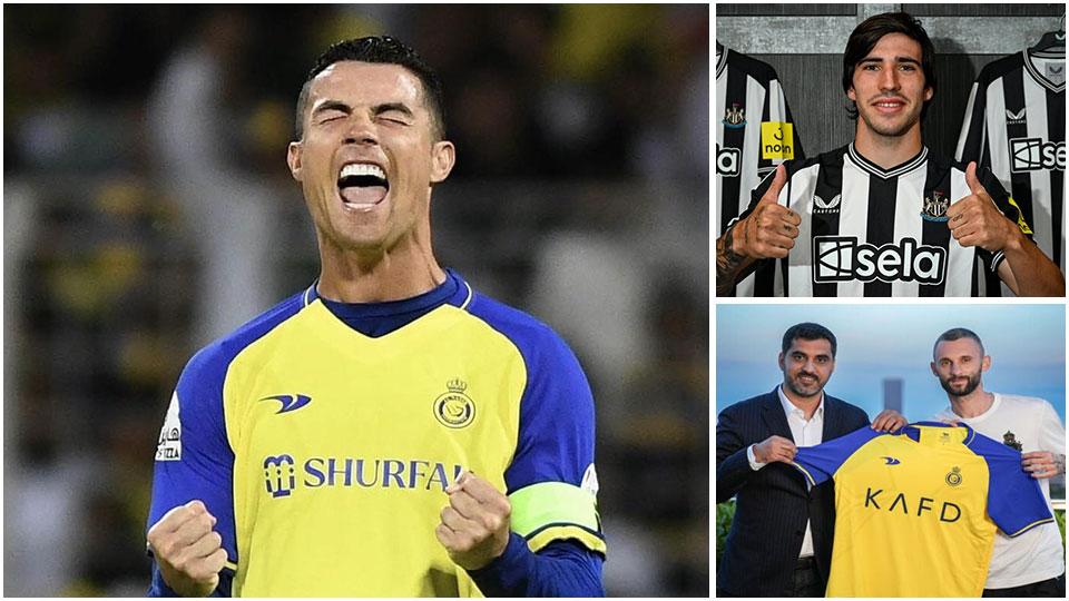 Ronaldo con la maglia dell’Al Nassr: è lui ad aver aperto la stagione degli ingaggi d’oro in Arabia. A destra Tonali e Brozovic