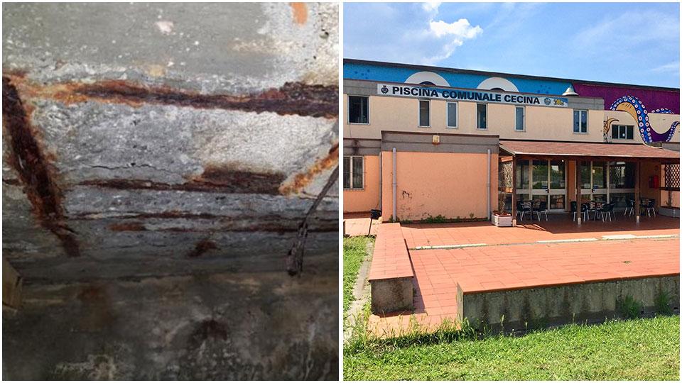 alcuni punti del solaio bordo piscina in uno stato di deterioramento ormai irrimediabile
