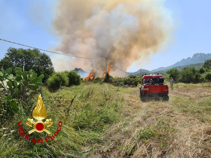 Olbia, incendio tra San Pantaleo a Arzachena: fiamme vicino alle case di campagna