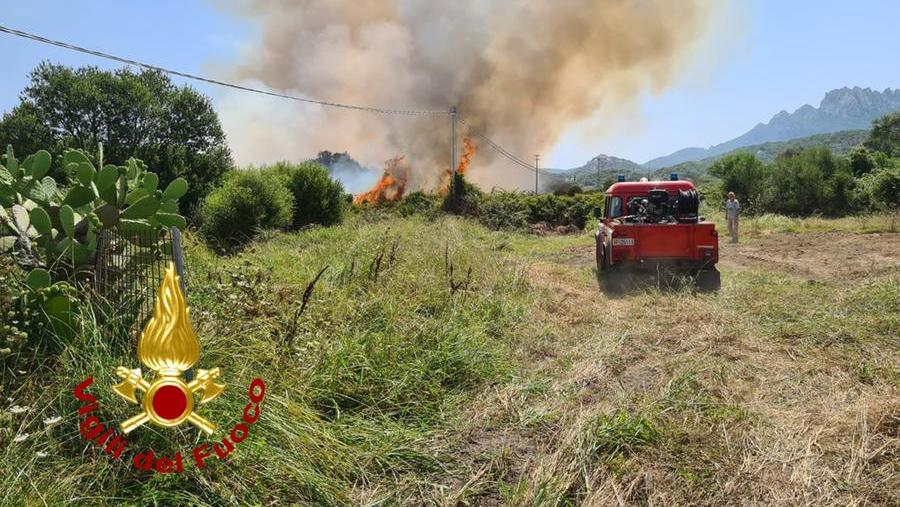 Olbia, incendio tra San Pantaleo a Arzachena: fiamme vicino alle case di campagna