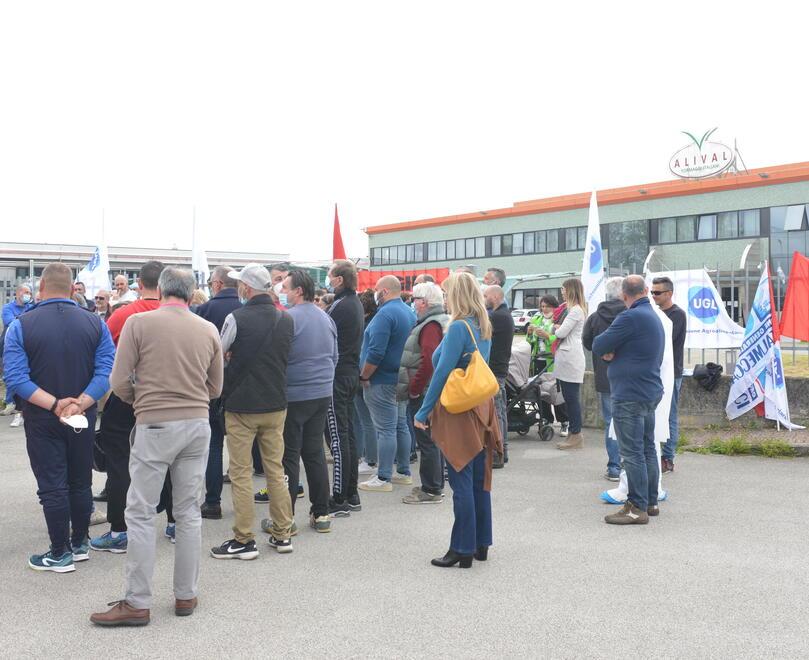 Un presidio dei lavoratori fuori dai cancelli dell’Alival (foto Nucci)