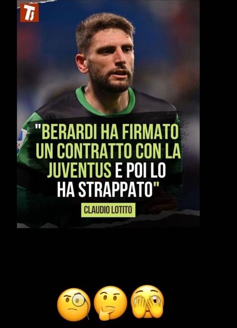 Sassuolo. “Contratto strappato con la Juve”: la replica social di Berardi a Lotito<br>
