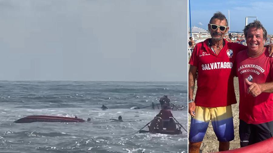 
	Due dei bagnini protagonisti dell&rsquo;intervento di salvataggio

