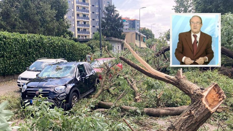 Una delle immagini di devastazione a causa del maltempo in Italia e, nel riquadro, il colonnello Mario Giuliacci 