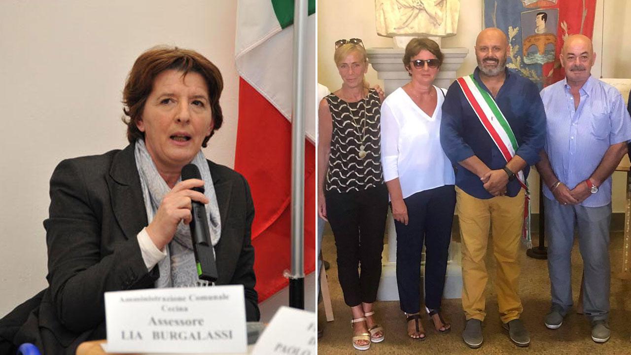Nella foto a sinistra l’ex assessora Lia Burgalassi, a destra al centro il sindaco Samuele Lippi e a sinistra Lia Burgalassi (camicia bianca) quando era assessora