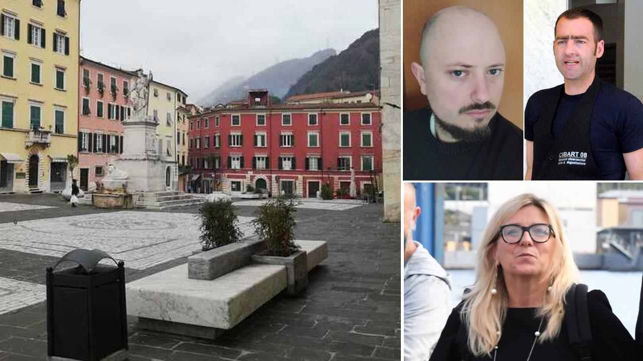 La piazza Alberica, a fianco Damiano Franchi, Andrea Dell’Amico e la sindaca Serena Arrighi