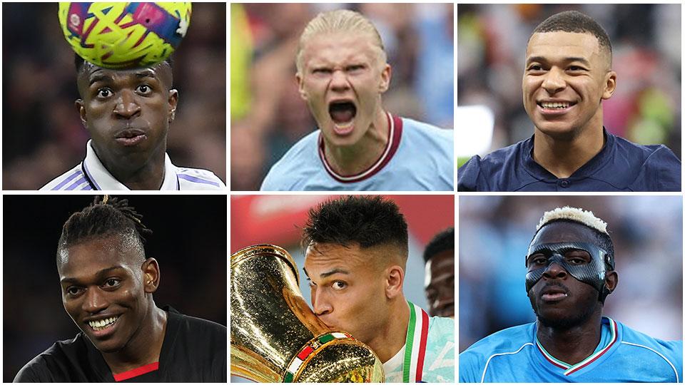 Sopra i giocatori più “costosi” del mondo Vinicius, Haaland e Mpabbé. Sotto Leao, Lautaro e Osimhen