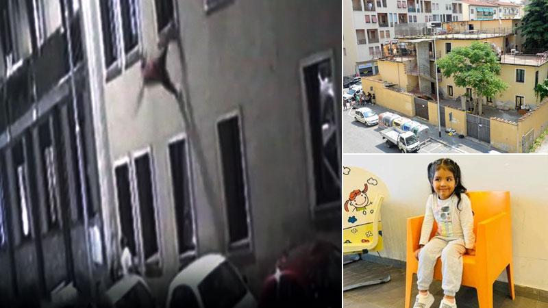 
	Nella foto grande l'uomo che si getta dalla finestra; in alto a destra l'ex Astor, sotto la piccola Kata

