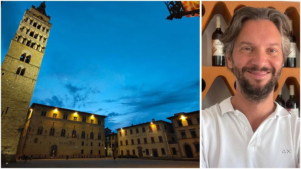 Piazza del Duomo a Pistoia e, a destra, Fabio Cenni, presidente Assohotel Confesercenti Pistoia