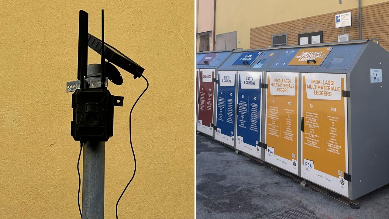 Un ecopoint munito di impianto di sorveglianza