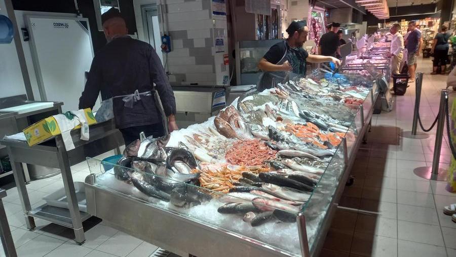 
	Il bancone del pesce in un supermercato cittadino

