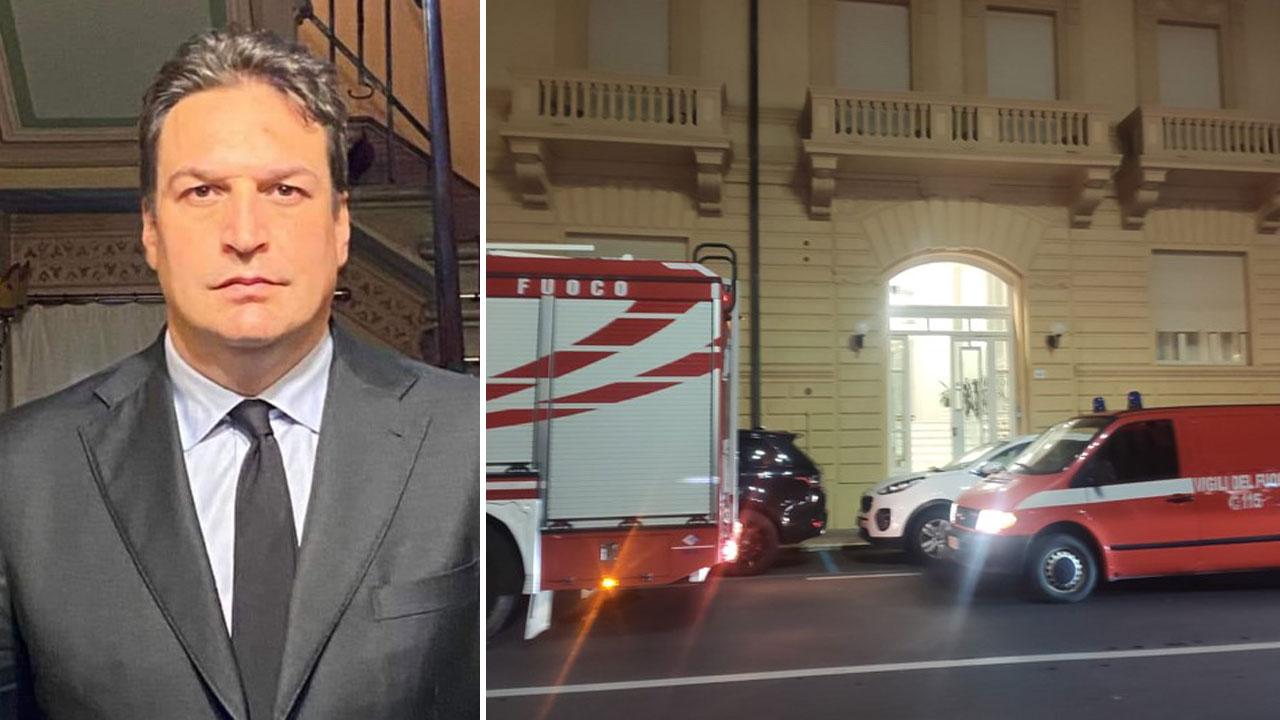 L’avvocato Massimo Parenti e i soccorsi all’esterno del palazzo in cui viveva (foto Paglianti)