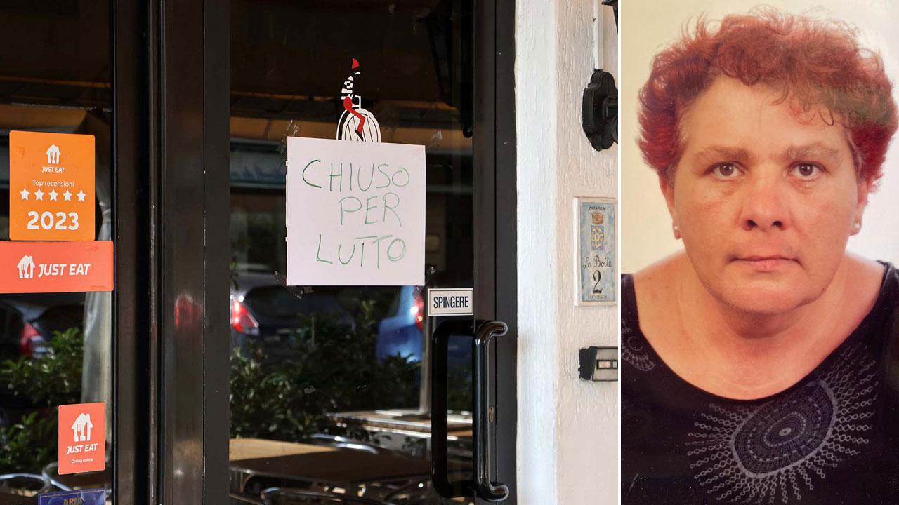 Il locale chiuso per lutto (foto Matelli/Cuffaro) e un primo piano di Katia Pezzica