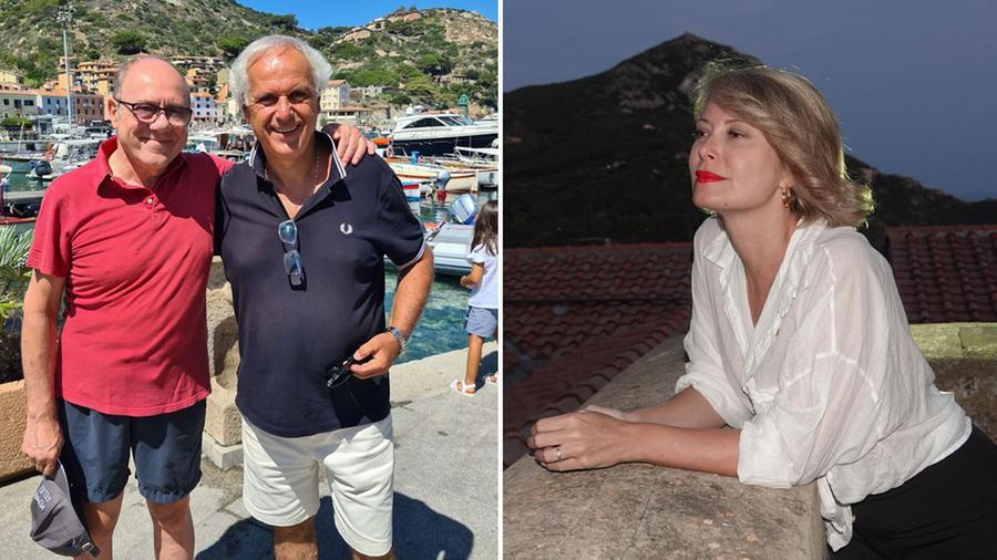 
	Carlo Verdone e Sergio Ortelli e l&rsquo;attrice Euridice Axen a Cala Piccola (foto Enzo Russo)

