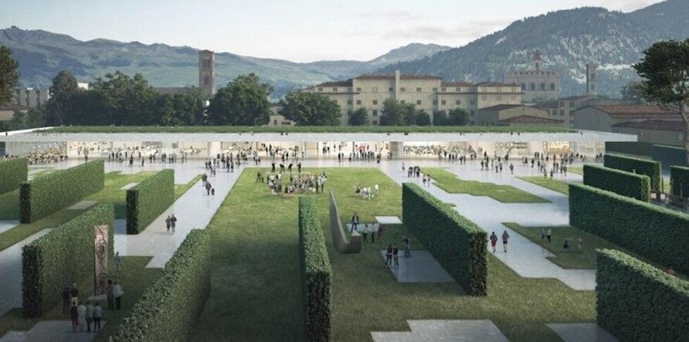 Il rendering del progetto del parco urbano che dovrebbe nascere nell’area nata dalla demolizione dell’ex ospedale Misericordia e Dolce