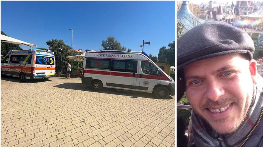 
	Le ambulanze della Croce Rossa e della Misericordia di Pisa intervenute al Sunlight e&nbsp;Alessandro Coco volontario della Croce Verde di Porcari

