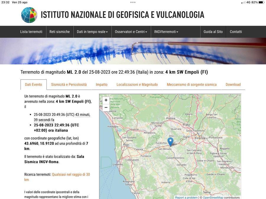 San Miniato, scossa di terremoto in serata