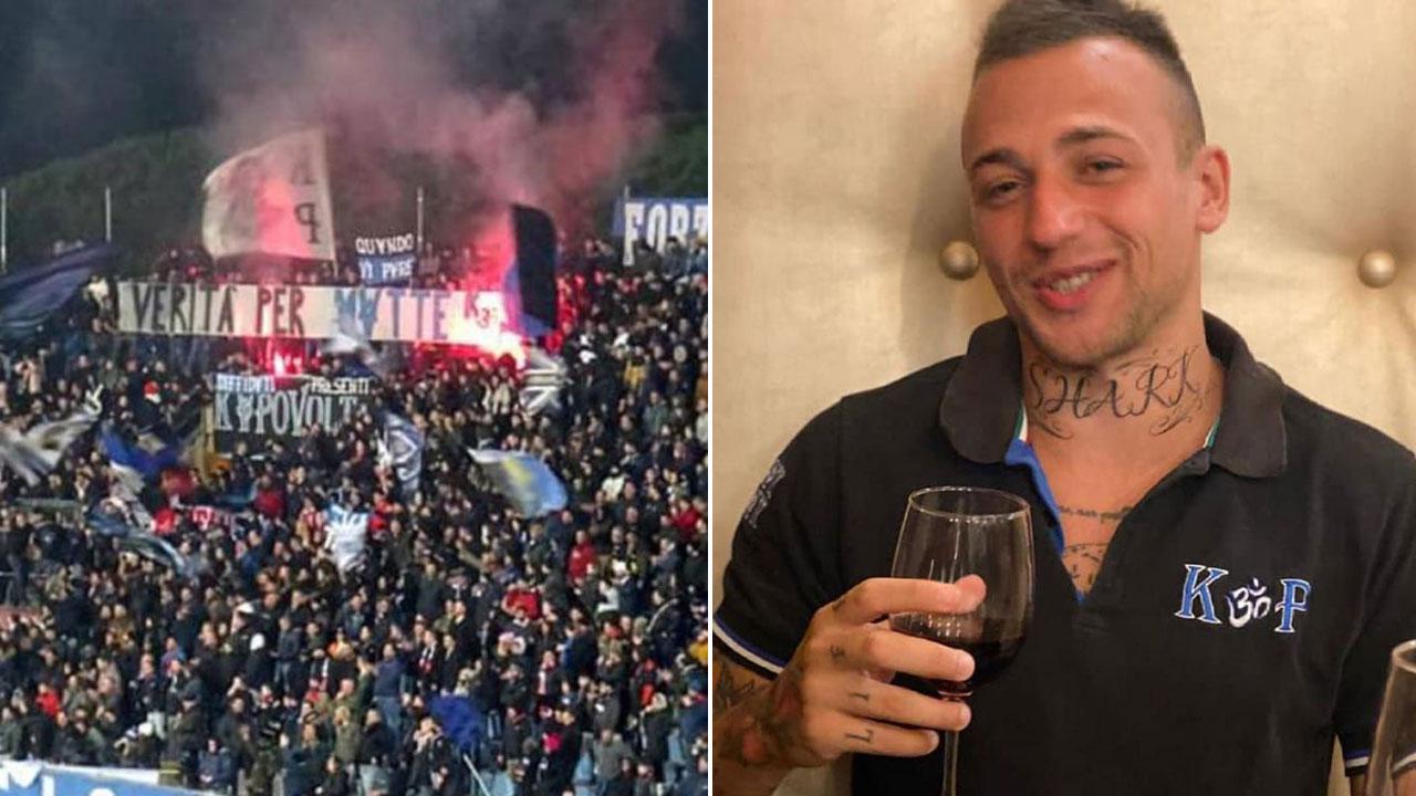 Matteo Grilli È la vittima dell’incidente stradale avvenuto quasi tre anni fa. A sinistra lo striscione degli ultras esposto allo stadio: “Verità per Matteo”