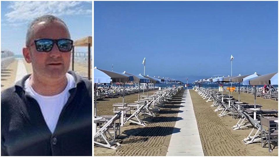 il titolare Marco Daddio e  uno scorcio della spiaggia dello stabilimento Venezia a Lido di Camaiore