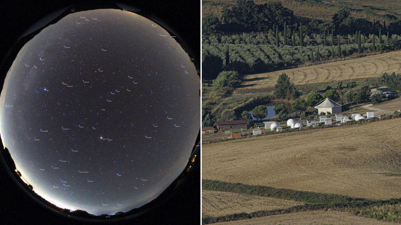 Nella foto grande l’aspetto del cielo stellato. Accanto l’astrocampo di Montauto