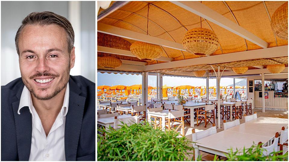 il nuovo titolare, Nicola Colonnata, alla guida del bagno da quest’anno e una veduta del bagno Mistral di Marina di Carrara