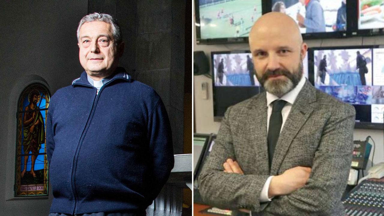 A sinistra il vescovo Giovanni Nerbini e a destra Gianni Rossi direttore di Tv Prato