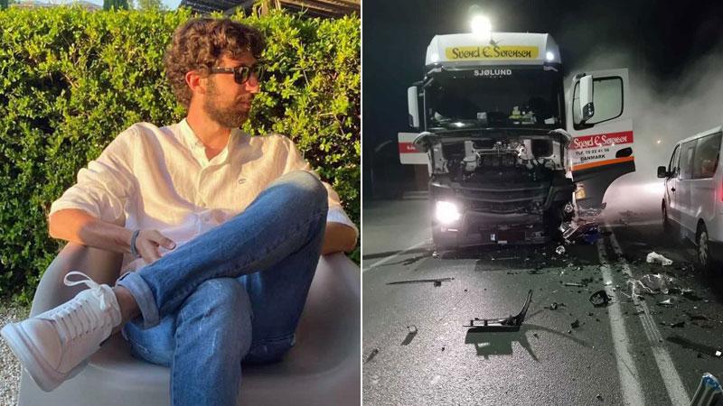 A sinistra Alessandro Donati e a destra un’immagine del camion contro il quale si è scontrato in via Da Vinci