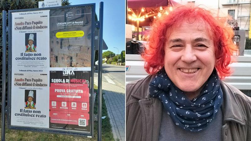 Il manifesto affisso in vari comuni della Valdera e Paquale Vaira in arte Paco Paquito