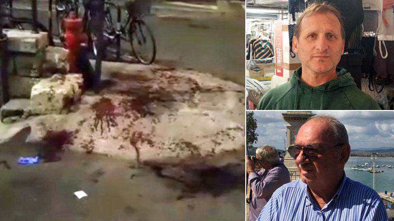 A sinistra il sangue dopo la rissa con i coltelli di venerdì scorso in via Buontalenti. In alto a destra il presidente del consorzio “Piazza Buontalenti” Simone Toschi e sotto il presidentre del Mercato delle Vettovaglie Luigi Sena