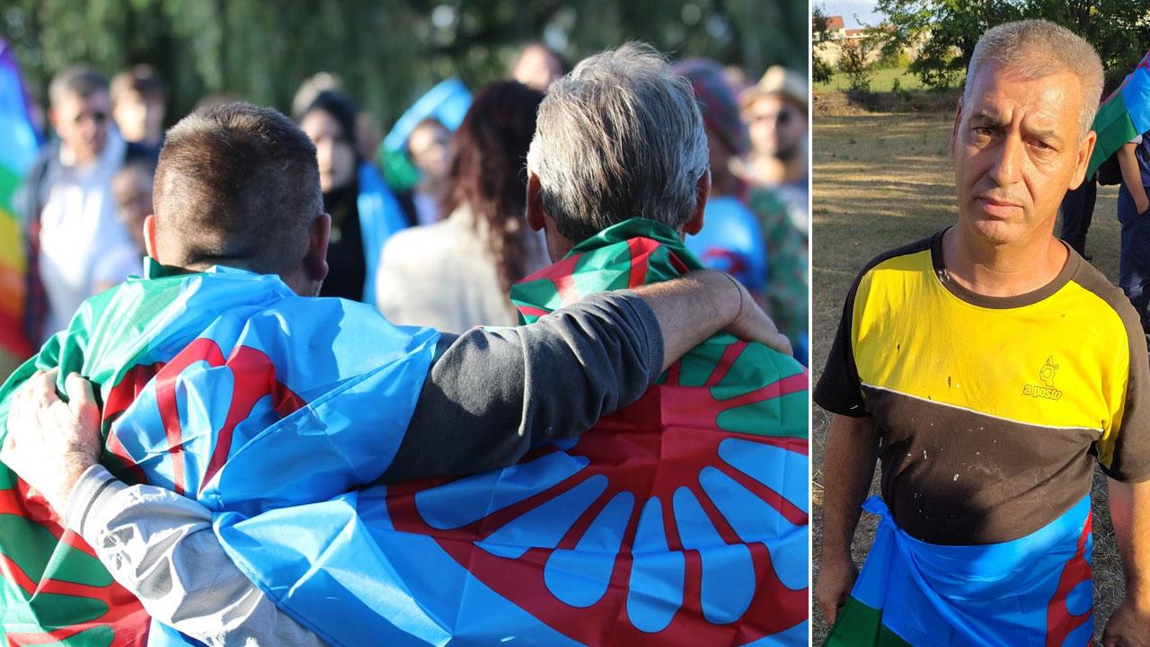 Un momento della manifestazione di solidarietà a San Giorgio a Colonica (foto Binoy Toroucly) e nella foto a destra Paolo Lili, proprietario del furgone che è stato dato alle fiamme