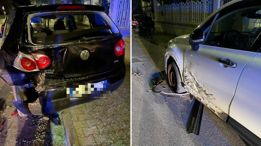 
	Due delle cinque auto danneggiate dal suv che ha sbandato

