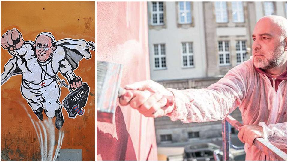Papa Francesco supereroe realizzato da Maupal, al secolo Mauro Pallotta, pittore e street artist tra i trenta più influenti al mondo