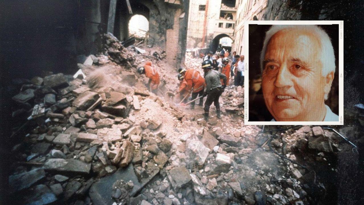 Via Georgofili devastata dall'attentato e, nel riquadro, Luigi, lo zio della piccola Nadia