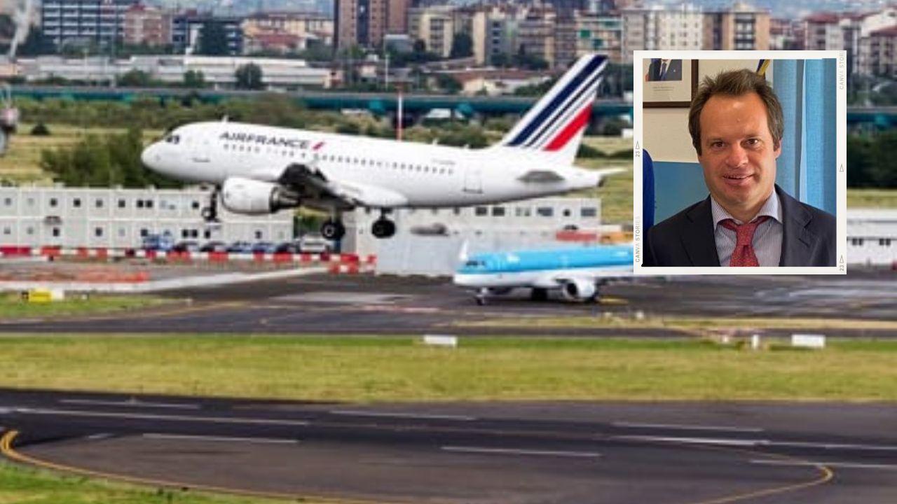 L'aeroporto di Peretola e, nell'immagine, il presidente di Toscana Aeroporti Marco Carrai