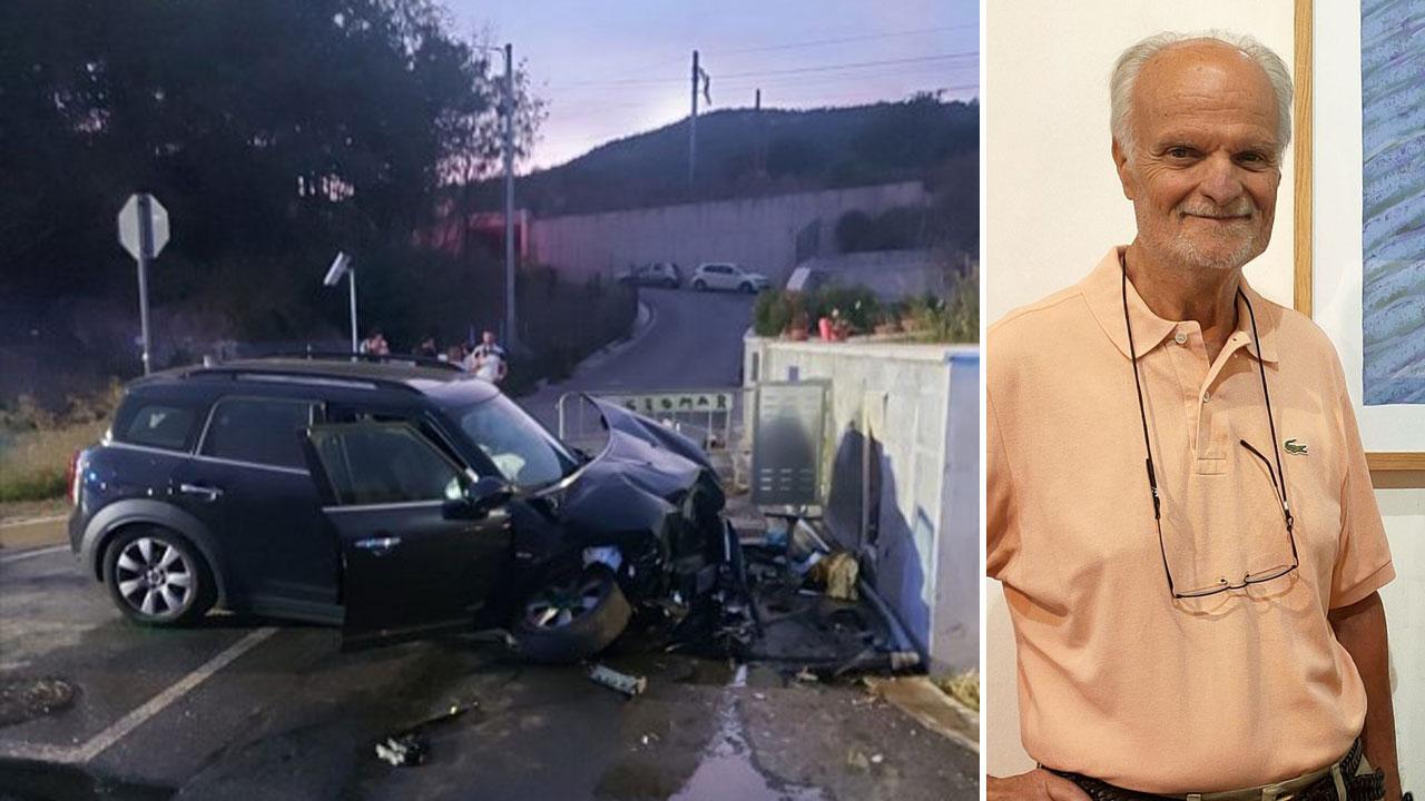 L’auto guidata da Dami dopo lo schianto sul muretto di via Terza a Ponte di Serravalle. Andrea Dami
