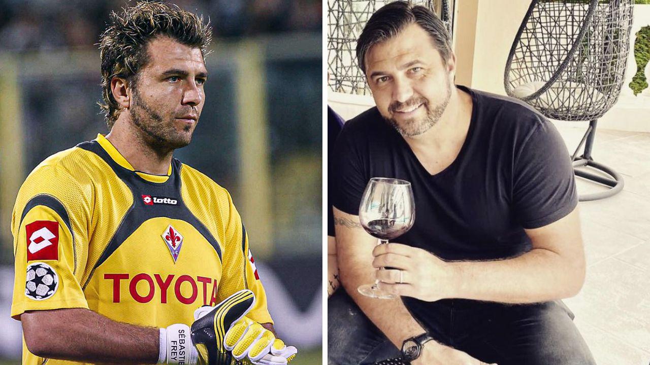 A sinistra Sebastian Frey ai tempi della Fiorentina; a destra con un calice del suo vino