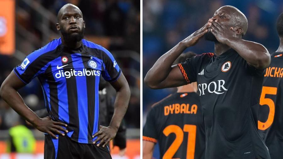 
	Lukaku tra passato e presente: a sinistra in maglia Inter, a destra con quella della Roma

