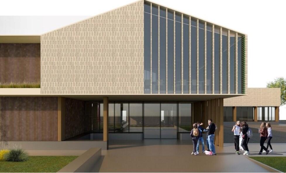 Il rendering che mostra il futuro ingresso della scuola Boschetti Alberti al Palazzaccio