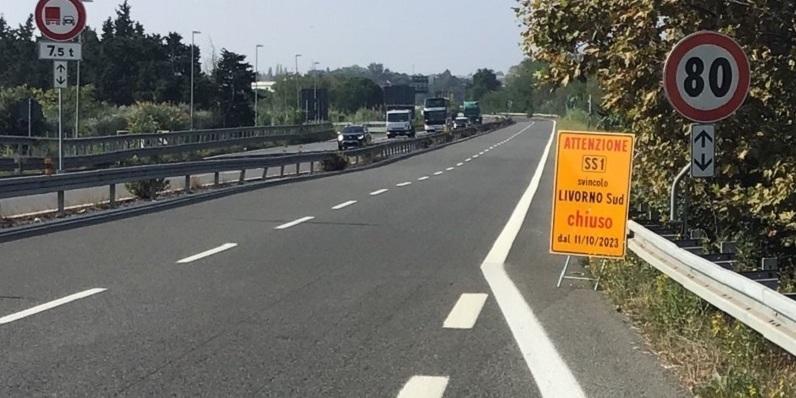 Variante Aurelia, chiuso per lavori lo svincolo Livorno sud<br>
