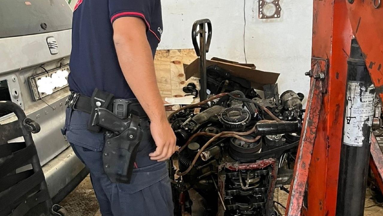 L'intervento dei carabinieri forestali nell'officina