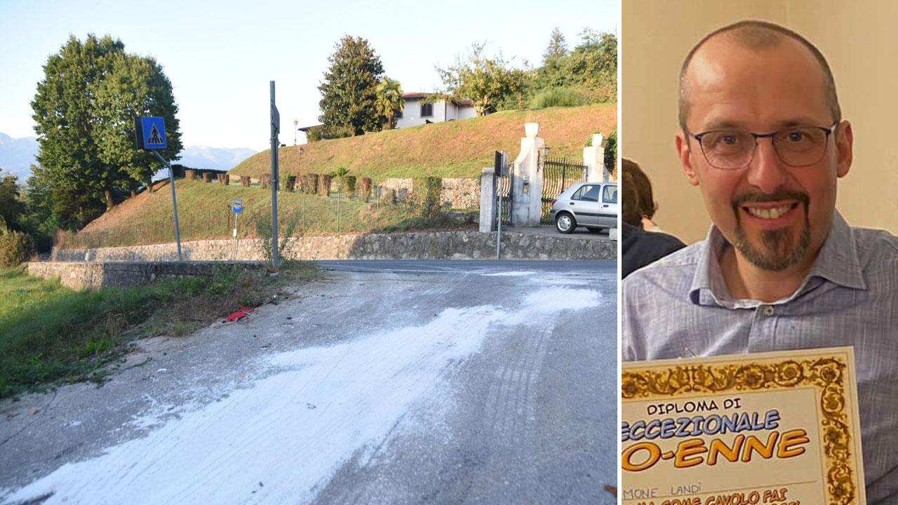 Il luogo dell’incidente costato la vita all’operaio cartario e una foto di Simone Landi, 51 anni (foto Ilaria Genovesi)