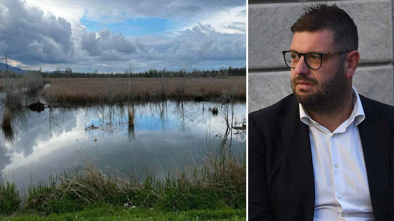 L’assessore Giulio Francesconi e una veduta del lago di Porta in uno scatto di Antonio Bonuccelli