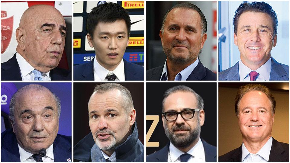 Galliani (Monza), Zhang (Inter), Cardinale (Milan), Friedkin (Roma), Commisso (Fiorentina), Saputo (Bologna), Blasquez (Genoa) e Pagliuca (Atalanta)
